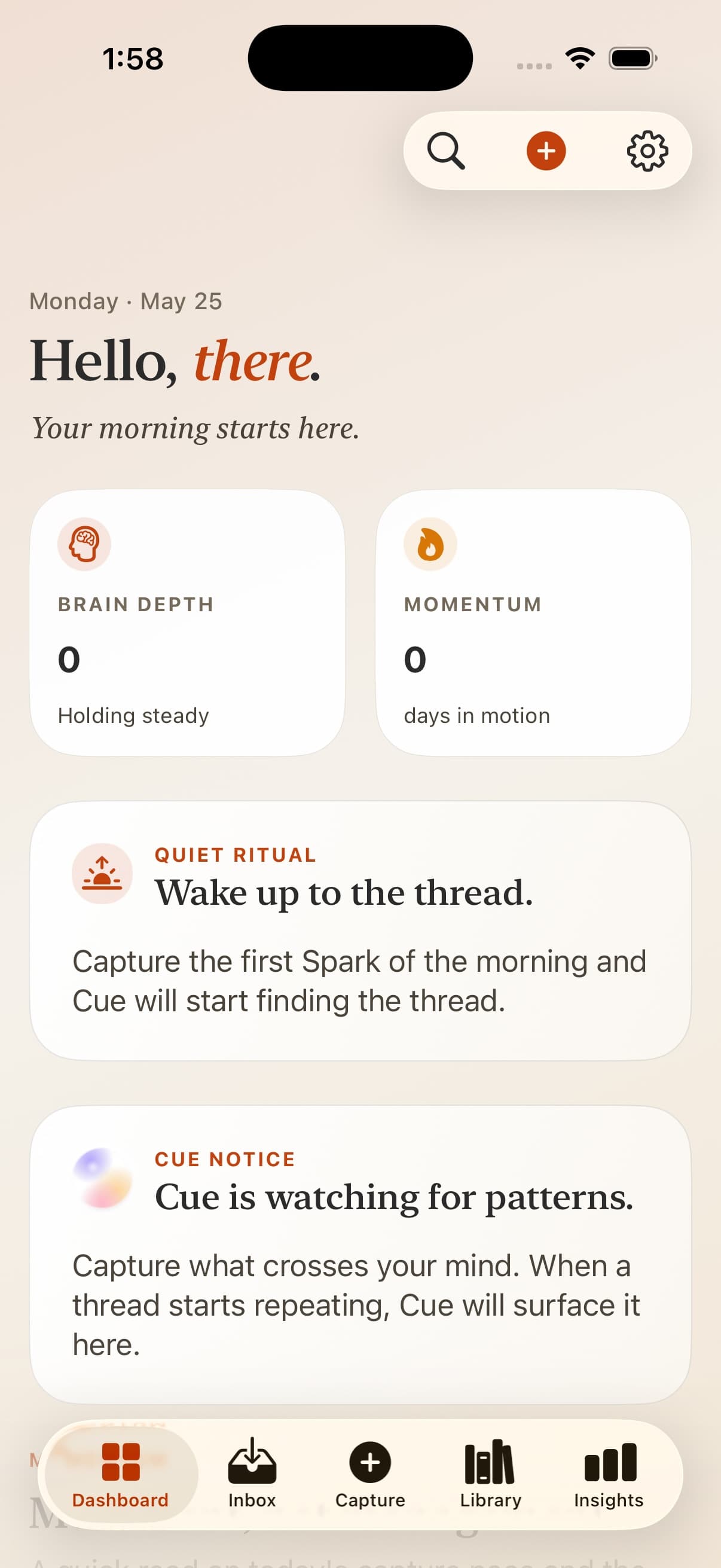 MorningKeep running on an iPhone Dashboard screen in light mode